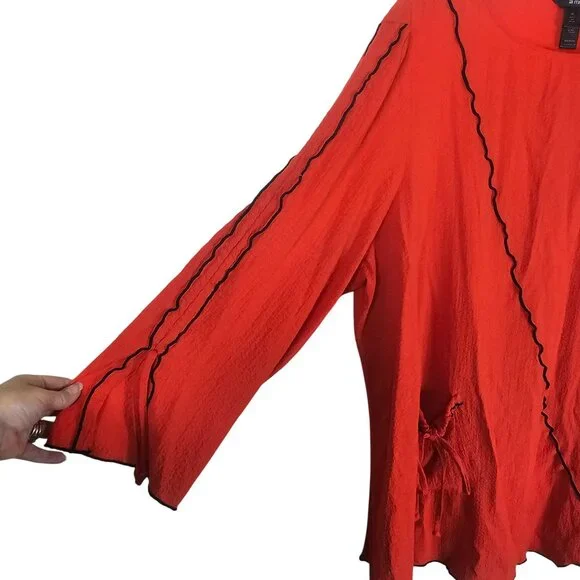 Ali Miles Artsy Crinkle Knit Tunic 3X Orange Boho Flowy Tie Detail Relaxed Fit - Picture 6 of 9